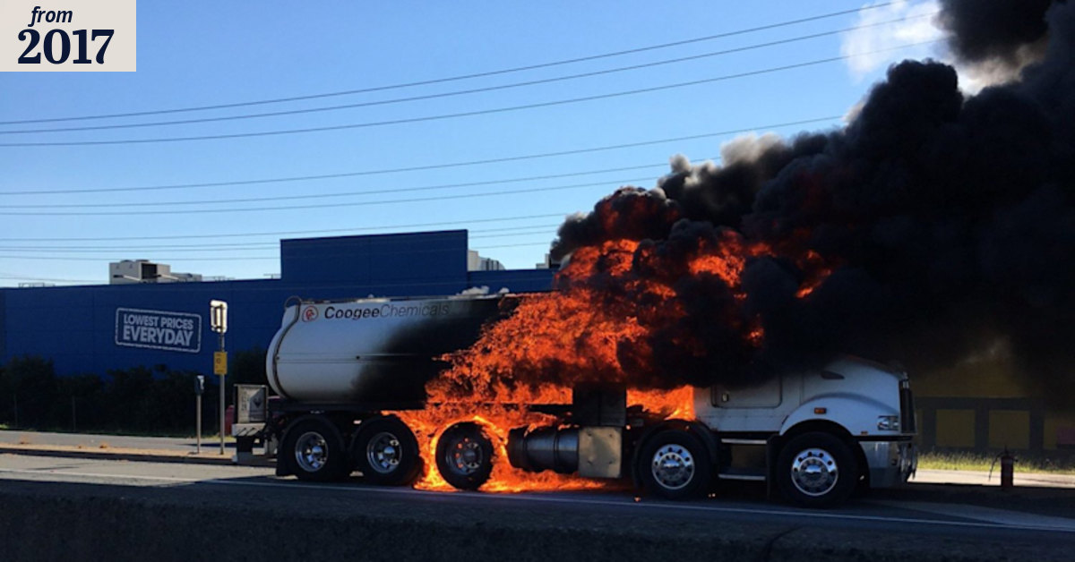 'Little boom explosions' heard as hydrochloric acid tanker erupts in ...