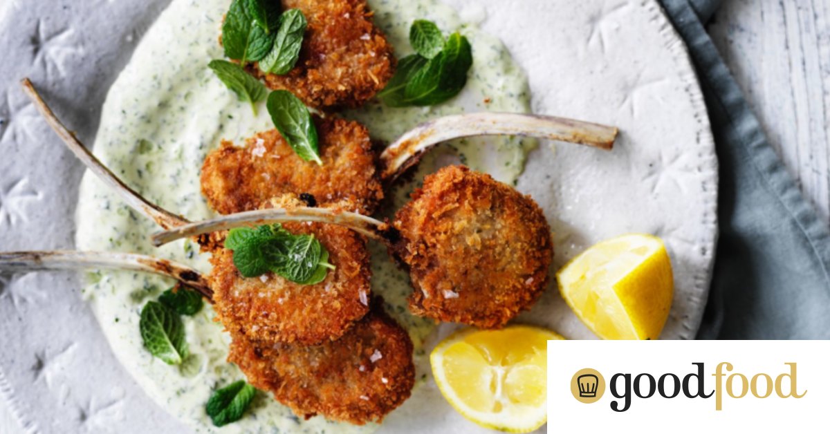 Crumbed lamb cutlets with minted yoghurt