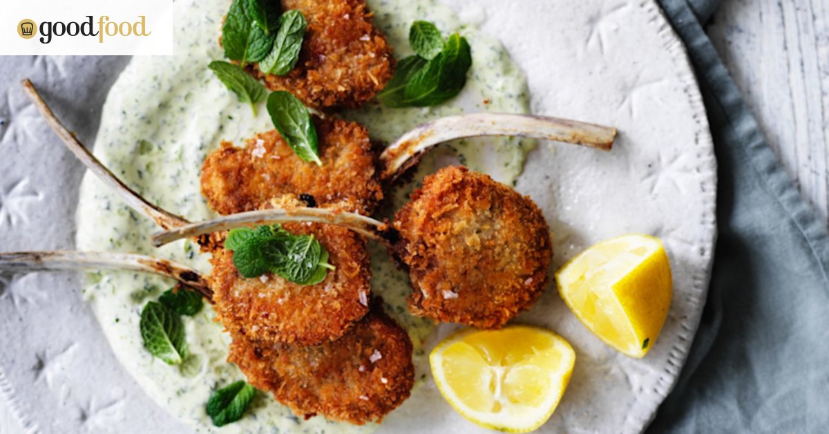Crumbed lamb cutlets with minted yoghurt
