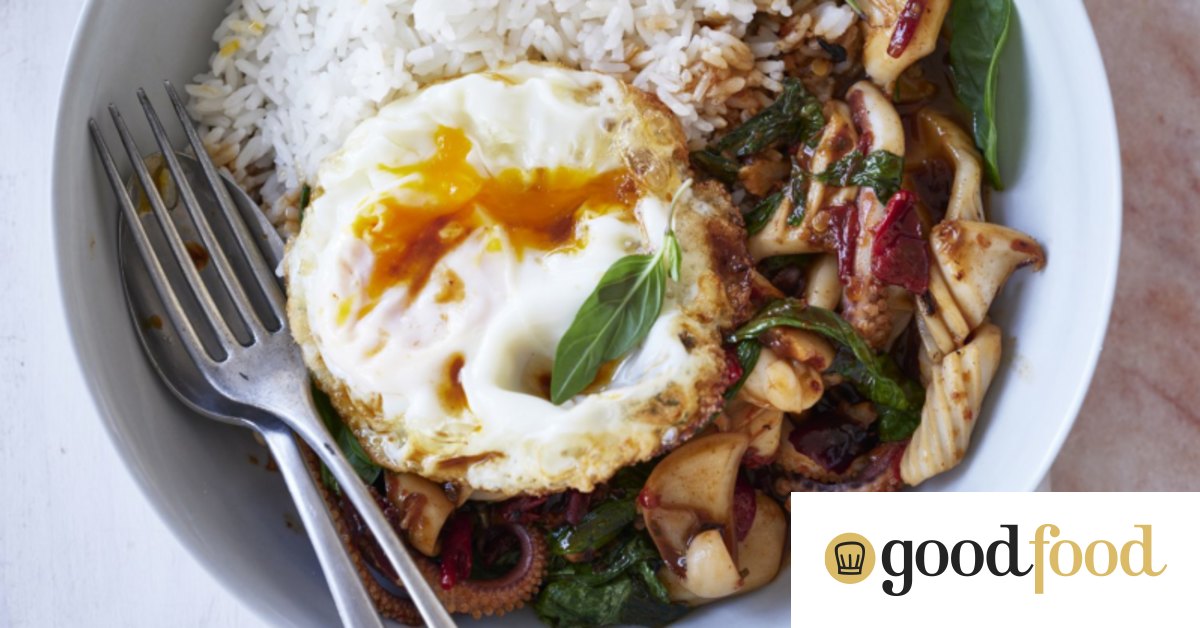 Adam Liaw's wok fried squid with chilli and basil