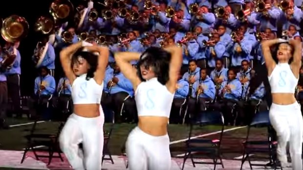 Tribute: The Southern University Marching Band give it their all.