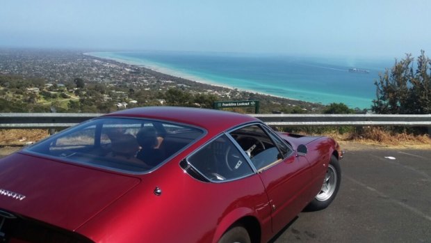 The stolen Ferrari halfway up Arthurs Seat in a picture taken by its owner, Melbourne restaurant owner and developer Enzo Ceravolo.