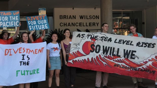 Fossil Free UQ representative Amy MacMahon said Monday's action was a protest of the university's alleged investment in fossil fuels.