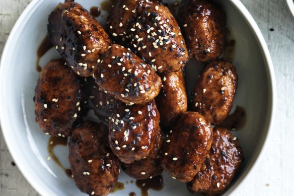 Teriyaki chicken and tofu meatballs.