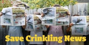Schoolchildren hold up copies of <i>Crinkling News</i> in an image from the newspaper's Twitter page.