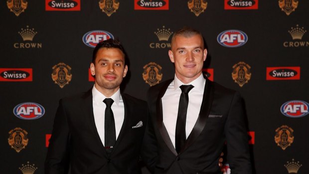 Dustin Martin and Sam Lloyd arrive at the Brownlows.