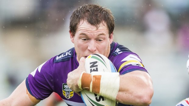 Consistent: Melbourne Storm's Tim Glasby runs hard and straight.