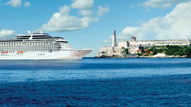 Oceania's ship Marina sails into Cuba's Havana harbour.
