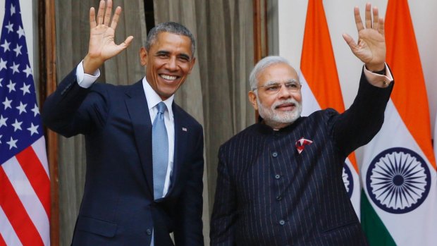 Former US president Barack Obama with Indian Prime Minister Narendra Modi in January 2015.
