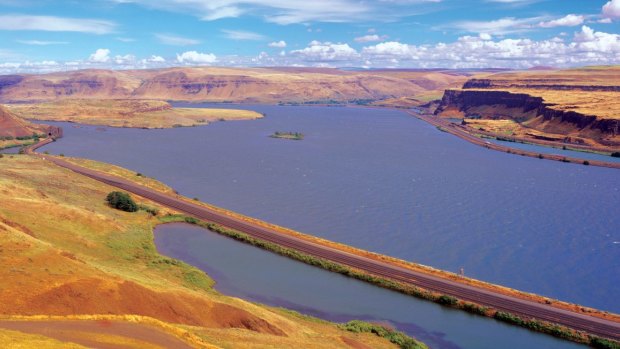 The Columbia River in Oregon viewed from Washington.