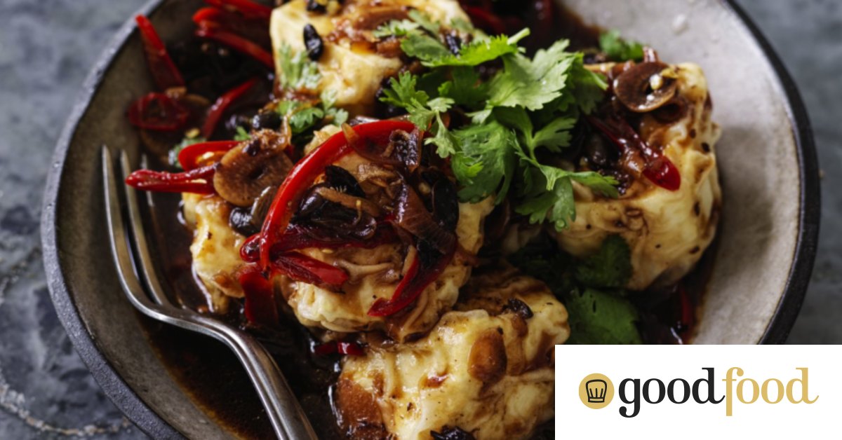 Deepfried silken tofu with black bean, chilli and coriander