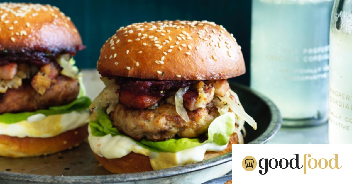 Turducken burger with bacon and brown bread stuffing recipe