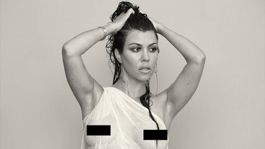 Kourtney Kardashian appears in the new issue of DuJour magazine naked at nine months pregnant.