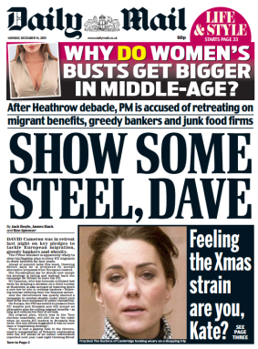 The offending Daily Mail front page criticising the Duchess of Cambridge.