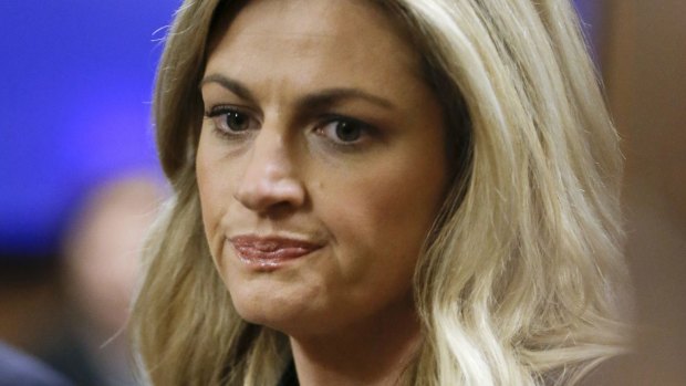 Sportscaster and television host Erin Andrews waits for the jury to enter the courtroom in Nashville, Tennessee.