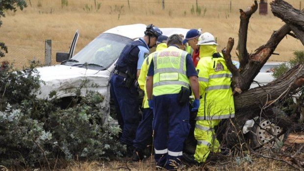 Emergency services cut a man from the ute but he was not believed to be seriously injured.
