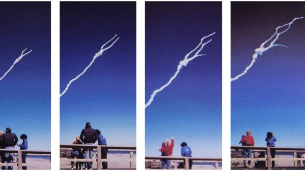 In this series of January 28, 1986 photos, the space shuttle Challenger explodes shortly after lifting off from the Kennedy Space Centre in Florida.