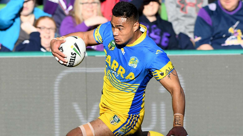 Lifeline: Kirisome Auva'a swoops around to score against the Storm in the qualifying final.