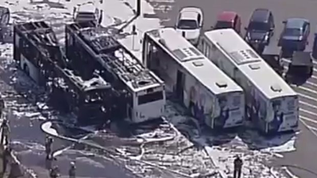 Two buses have been destroyed by fire on the perimeter of Sydney Airport.