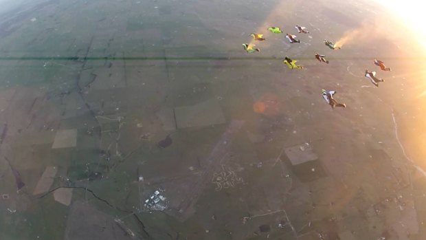 File photo: Wingsuits over Goulburn. A man died in a parachuting accident in Goulburn on Monday.