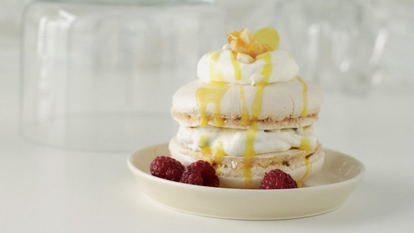 Fancy meringue sandwiches with passionfruit cream, macadamia toffee and more.