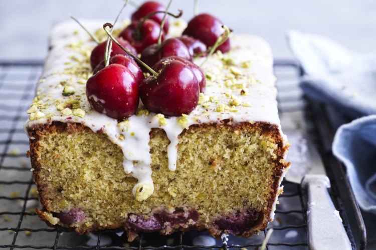 Cherry, pistachio and lemon cake.