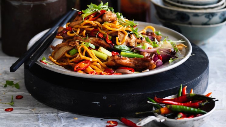 Kylie Kwong's stir-fried Hokkien noodles with chicken, chilli and coriander-image