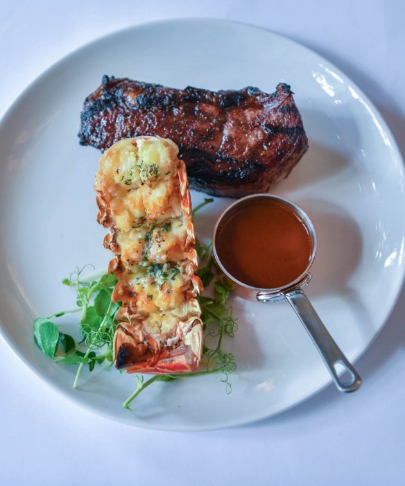 Surf 'n' turf: steak with lobster tail.