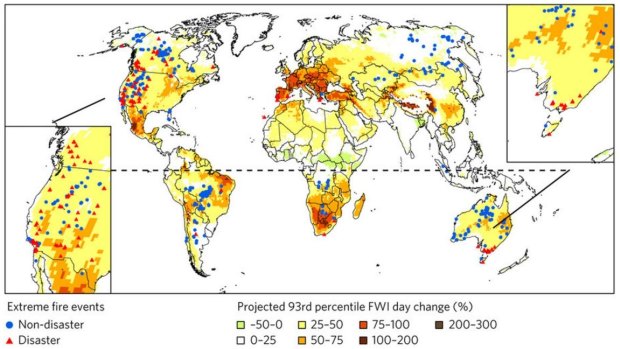 The researchers mapped the projected increase of days conducive to extreme wildfires across the world.