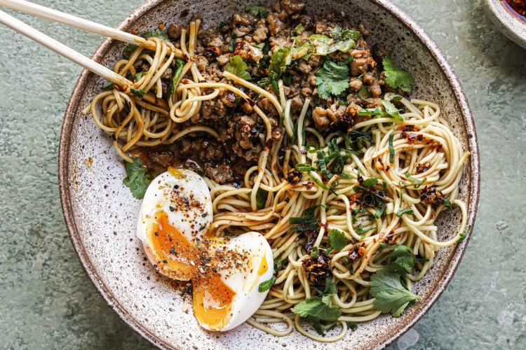 Slurpy peanut butter miso chicken noodles.