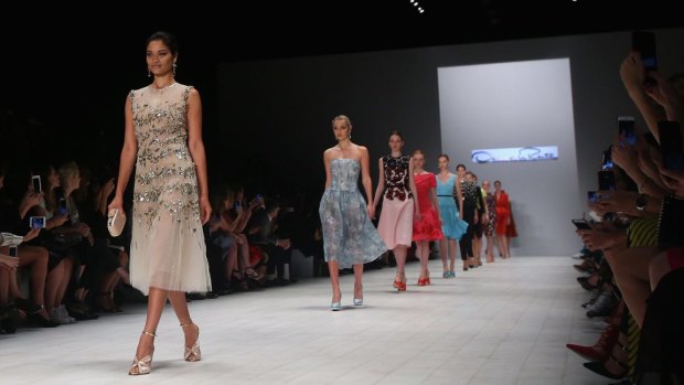 Model Shanina Shaik walks the runway at the Oscar de la Renta show.