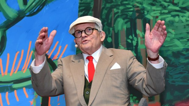 David Hockney at a preview of his NGV exhibition on Thursday.