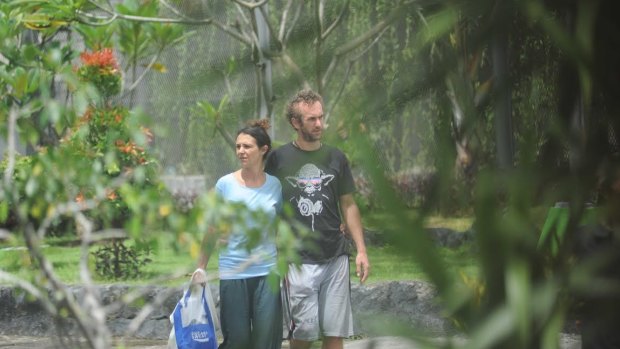 Sara Connor and David Taylor strolling in Bali's Kerobokan jail in January.