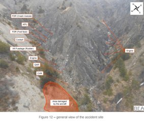 The BEA's report shows the view of the accident site in the Alps.