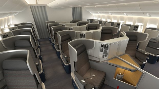 The business class section of the American Airlines 777-300ER, which will fly from Sydney to Los Angeles from December.