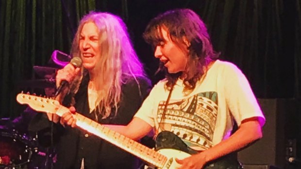 Courtney Barnett and Patti Smith on stage at Festival Hall on Thursday night.