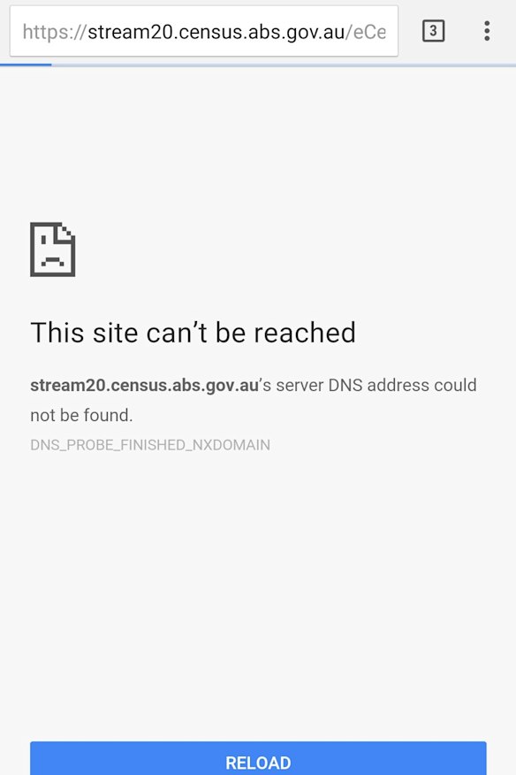 The error message received by Glenn when he tried to complete the census on his phone.