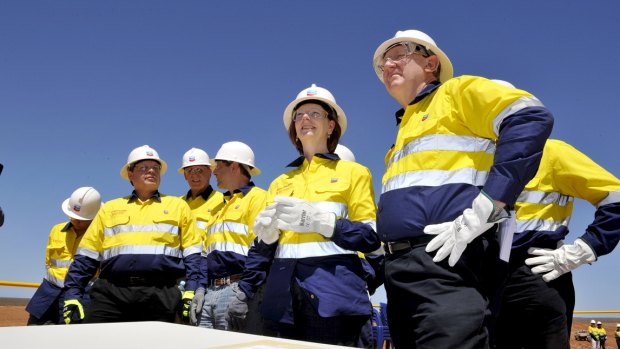 Then prime minister Julia Gillard and resource minister Martin Ferguson visit Barrow Island to see the Chevron-run Gorgan Gas Project. 