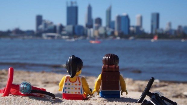 Lego Travellers take in the sights of Perth.