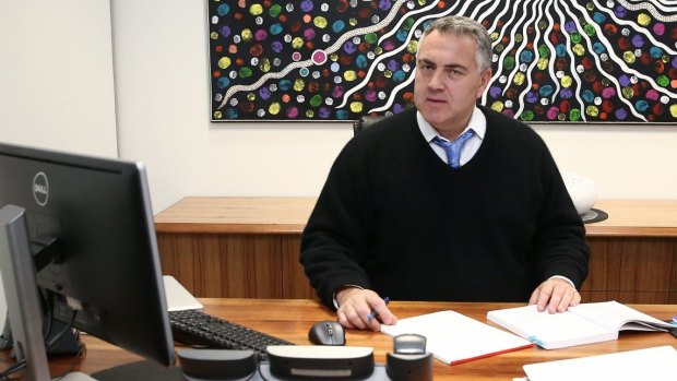 Oh, the stress! Treasurer Joe Hockey in his office before the budget.