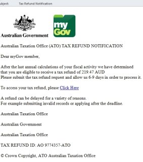 A screenshot of a tax scam email.