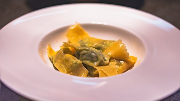 Handmade spinach and ricotta casoncelli.