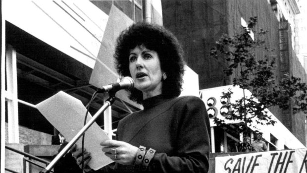 Clover Moore, the MP for Bligh, addresses a crowd in Martin Place in 1988 to help save the Regent Theatre, which closed the following year.