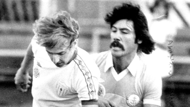 Different class: West Adelaide's John Kosmina (left) scored the first goal in NPL football, 40 years ago.
