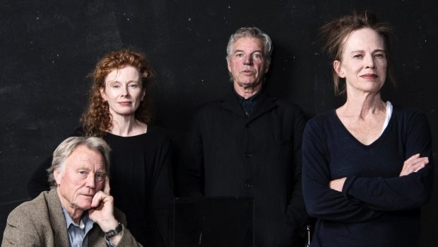 Pip Miller, Alison Whyte, Colin Friels and director Judy Davis during rehearsals for <i>Faith Healer</i>.  