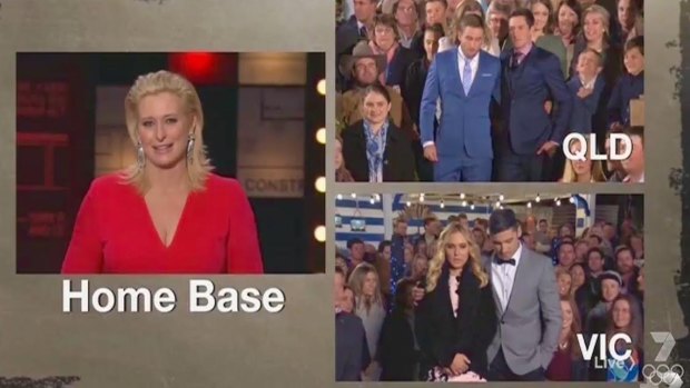 Anticipation: Luke and Cody, top, and Claire and Hagan, bottom, wait for House Rules host Johanna Griggs to reveal the grand final verdict.