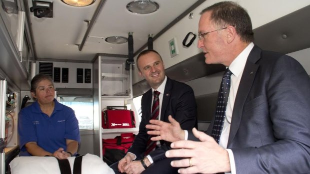 Peggy Fonseca, Aspen Medical USA director of Emergency Medical Services; ACT chief minister Andrew Barr and Glenn Keys, co-founder of Aspen Medical.