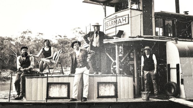 The crew of the PS Barmah, Drew (left), Jenni, Karl, Charles and Colin, are appropriately attired in period clothes.