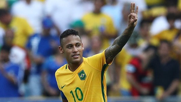 Through to the final: Neymar celebrates.
