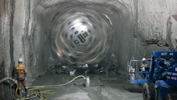 A tunnel boring machine at work.